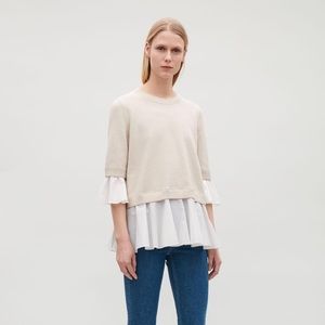 COS beige knitted jumper with white shirt detail